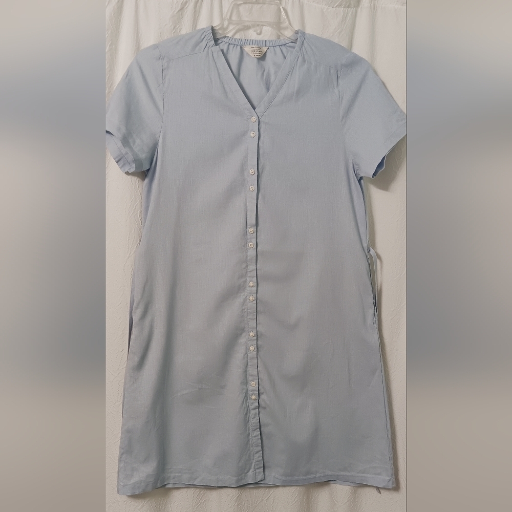 EUC GIORDANO LightBlue Short Sleeve With Pockets  Linen/Cotton Mini Dress Size M